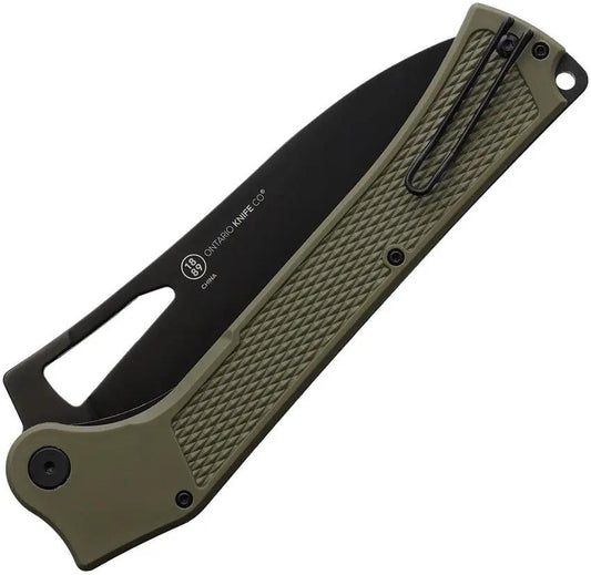 Ontario Camp Plus EDC Linerlock Knife Green OD - 5.5 Inch Cleaver Style Blade With Textured Glass-Filled Nylon Handle by Ontario