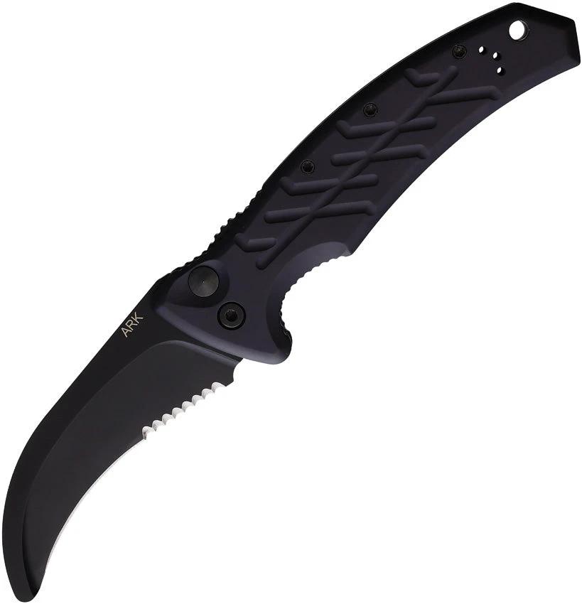 Ontario Auto Ark Rescue Button Knife 8739 Partial Serrated Blunt Tip Gray Aluminum Handle For Rescue Pros by Ontario