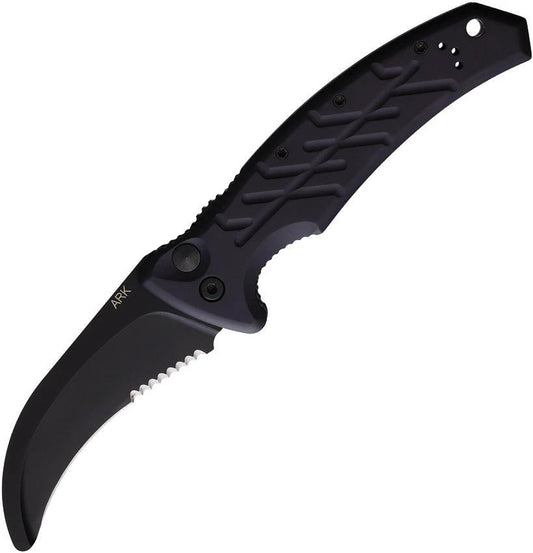 Ontario Auto Ark Rescue Button Knife 8739 Partial Serrated Blunt Tip Gray Aluminum Handle For Rescue Pros by Ontario