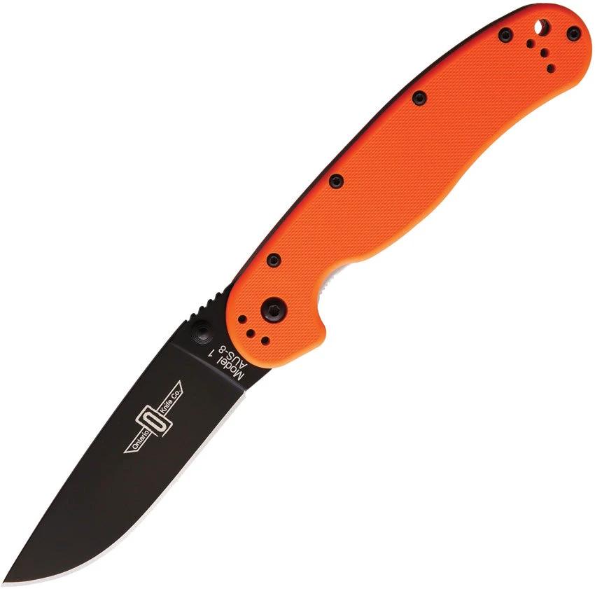 Ontario RAT I Linerlock Folding Knife AUS-8 5in Closed 3.5in Blade Orange Handle EDC Compact by Ontario