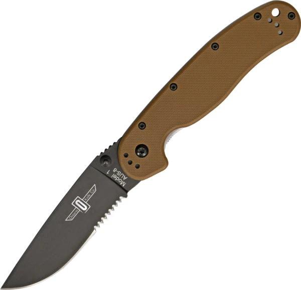 Ontario RAT I Folding Knife For Outdoor Enthusiasts 3.5in Serrated AUS-8 Blade Coyote Brown Nylon Handle BRK Exclusive by Ontario