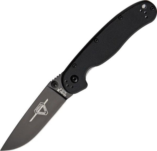 Ontario RAT II Folder Black AUS 8 Stainless 3 Inch Blade Thumb Stud Pocket Clip EDC Knife For Everyday Carry by Ontario