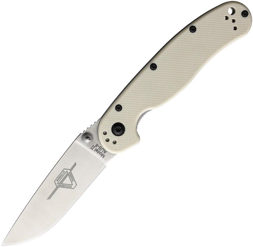 Ontario RAT II Linerlock Ivory Nylon Handle Knife AUS-8 Steel 3in Blade 4in Closed For Everyday Carry And Outdoor Use by Ontario