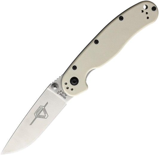Ontario RAT II Linerlock Ivory Nylon Handle Knife AUS-8 Steel 3in Blade 4in Closed For Everyday Carry And Outdoor Use by Ontario