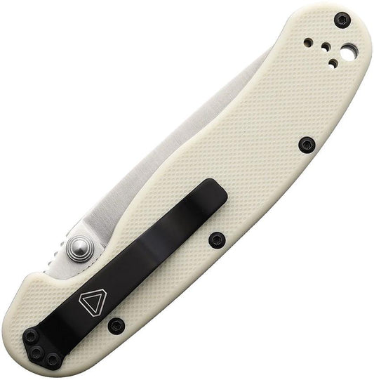 Ontario RAT II Linerlock Ivory Nylon Handle Knife AUS-8 Steel 3in Blade 4in Closed For Everyday Carry And Outdoor Use by Ontario