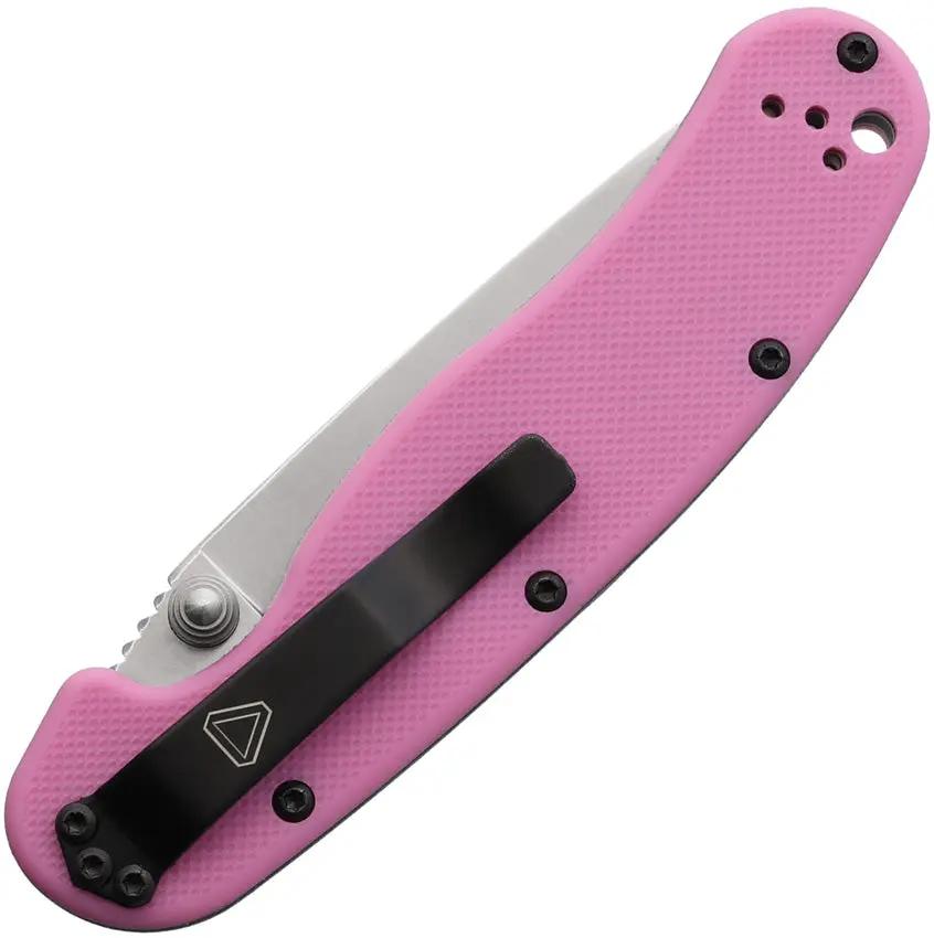 Ontario RAT II Linerlock Knife EDC - Pink Nylon Handle For Visibility, Satin AUS 8 Blade, Durable Pocket Clip by Ontario
