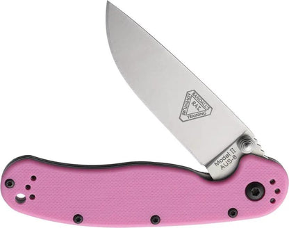 Ontario RAT II Linerlock Knife EDC - Pink Nylon Handle For Visibility, Satin AUS 8 Blade, Durable Pocket Clip by Ontario