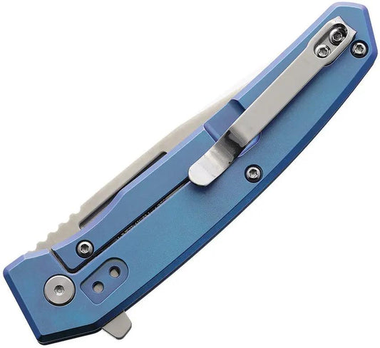 Ontario Ti22 Ultrablue Framelock EDC Knife - Blue Titanium Handle With 3.25in AUS-8 Tanto Blade by Ontario