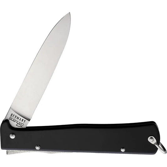 Otter-Messer Mercator Lockback Knife - 3.25in Satin Carbon Steel Blade, Black Stainless Handle For EDC by OTTER-Messer