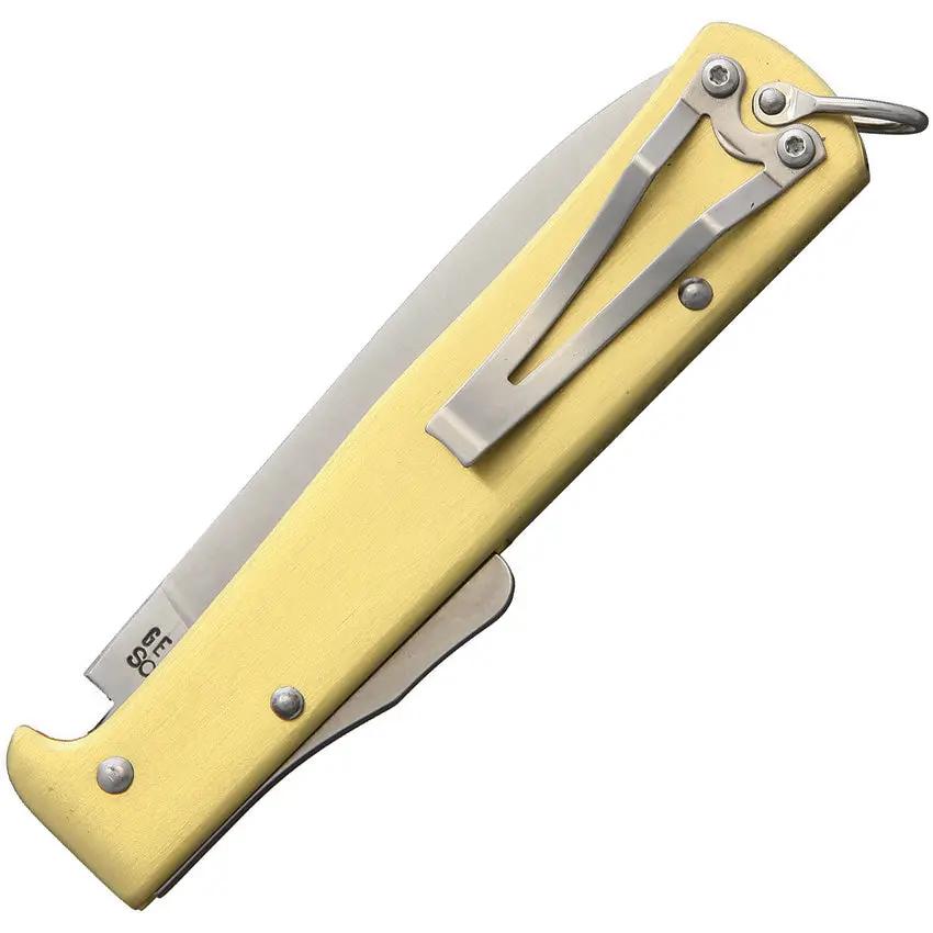 Otter Messer Mercator Clip Knife - Brass Handle Lockback with Satin 3.5in Blade for EDC Enthusiasts by OTTER-Messer