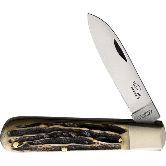 Otter-Messer Small Hunting Pocket Knife - Satin Carbon Steel Blade With Stag Bone Handle For Outdoorsmen by OTTER-Messer