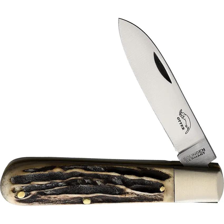 Otter-Messer Small Hunting Pocket Knife - Satin Carbon Steel Blade With Stag Bone Handle For Outdoorsmen by OTTER-Messer