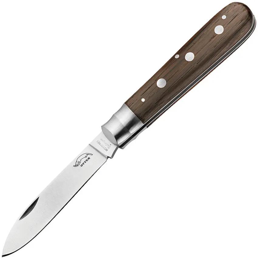 Otter Messer 3 Rivet Folding Knife For Outdoor Enthusiasts 3.5in Carbon Steel Blade Smoked Oak Handle by OTTER-Messer