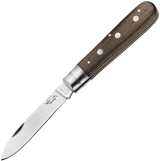 Otter Messer 3 Rivet Folding Knife For Outdoor Enthusiasts 3.5in Carbon Steel Blade Smoked Oak Handle by OTTER-Messer