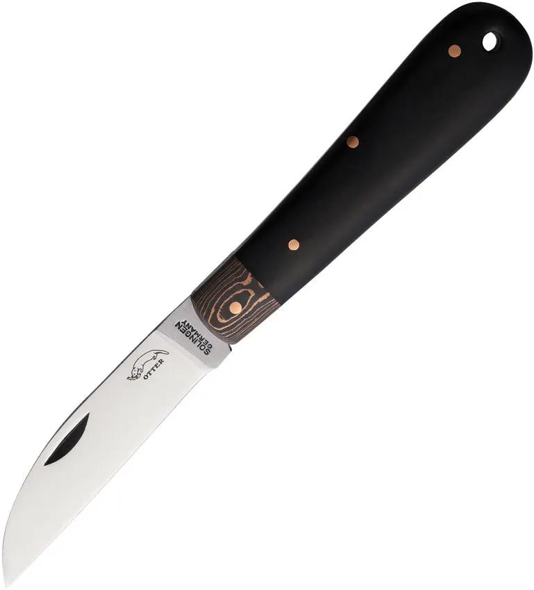 Otter Messer Bergmann Folder 180 Ebe Satin Carbon Steel Blade Ebony Wood Handle Lanyard Hole EDC by OTTER-Messer