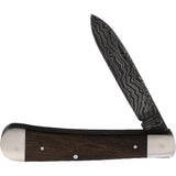 Otter Messer Levin Damascus Folding Knife - 2.75in Blade Oak Handle Stainless Bolsters For EDC And Collectors by OTTER-Messer