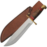 Pakistan Bowie Knife 203414 17 Inch Satin Clip Point Blade Stacked Leather Handle Brass Guard Belt Sheath For Collectors by Pakistan
