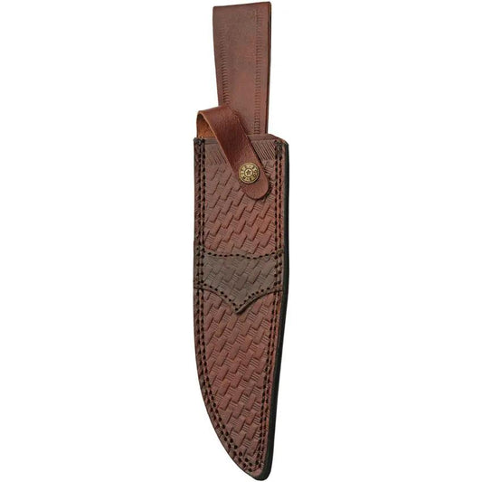 Rugged Studded Bowie Knife With Satin Blade And Wood Handle Brass Accents Leather Sheath For Collectors And Outdoor Enthusiasts by Pakistan