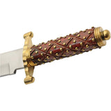 Rugged Studded Bowie Knife With Satin Blade And Wood Handle Brass Accents Leather Sheath For Collectors And Outdoor Enthusiasts by Pakistan