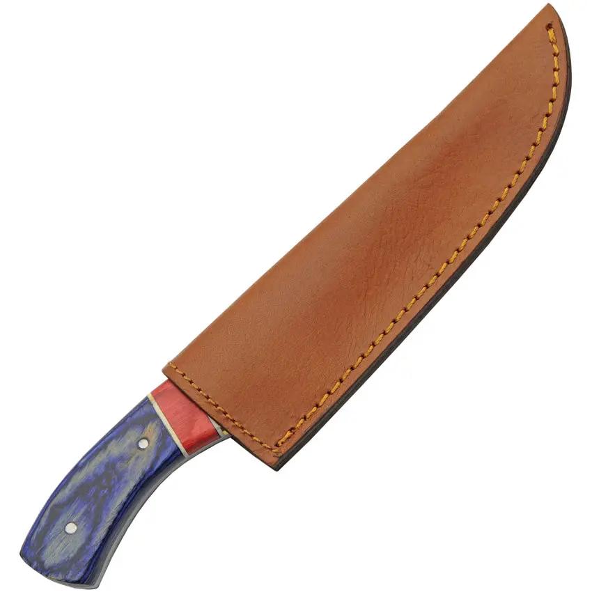 Rite Edge Hunter Opal Wood Knife - Satin Stainless Blade, Full Tang, Blue Red Pakkawood Handle, Leather Sheath by Rite Edge