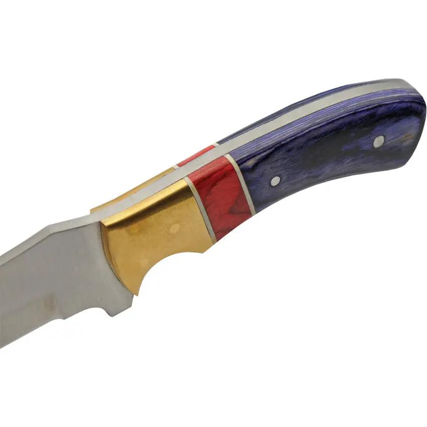 Rite Edge Hunter Opal Wood Knife - Satin Stainless Blade, Full Tang, Blue Red Pakkawood Handle, Leather Sheath by Rite Edge