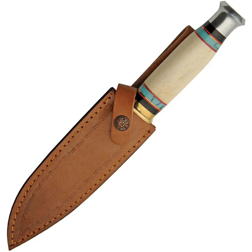 Rite Edge Silver Day Fixed Blade 203450-TR - Satin Clip Point Blade With Brass Guard And Turquoise Resin Handle by Rite Edge