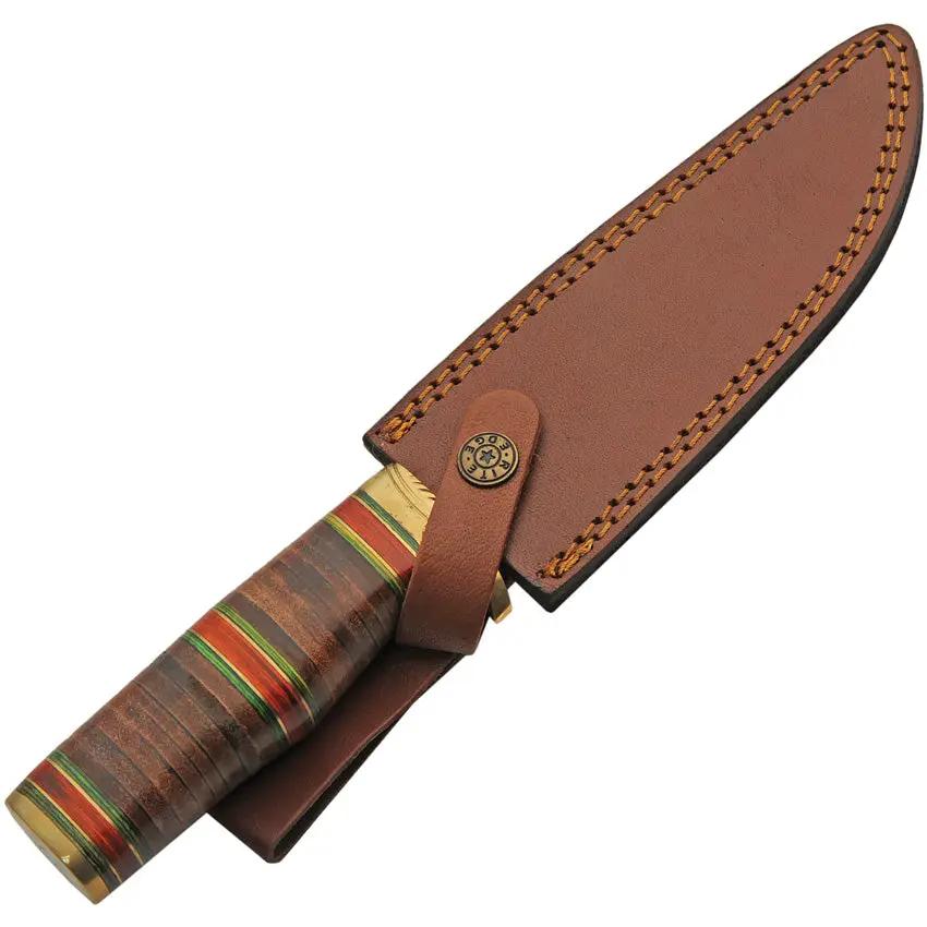 Rite Edge Winter Cabin Hunter - 6 Inch Satin Stainless Blade Stacked Leather Handle Brass Guard and Pommel by Rite Edge