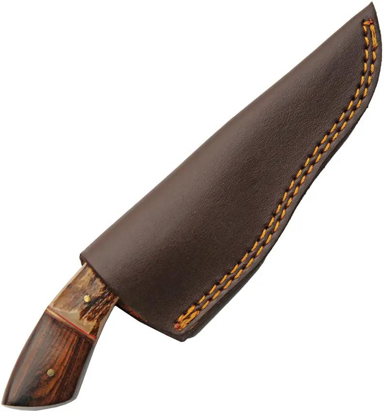 Rite Edge Showdown Horn Hunter 203510 WD - Satin Stainless Blade, Full Tang, Wood And Stag Handle, Leather Sheath by Rite Edge