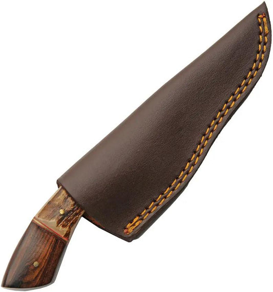 Rite Edge Showdown Horn Hunter 203510 WD - Satin Stainless Blade, Full Tang, Wood And Stag Handle, Leather Sheath by Rite Edge