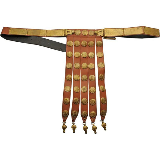 India Made Roman Belt - Brown Leather With Gold Finish Metal Accents Adjustable One Size Fits Most by India Made