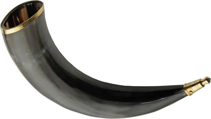 India Made Viking Drinking Horn - 12 Inch Buffalo Horn With Brass Accents And Display Stand by India Made