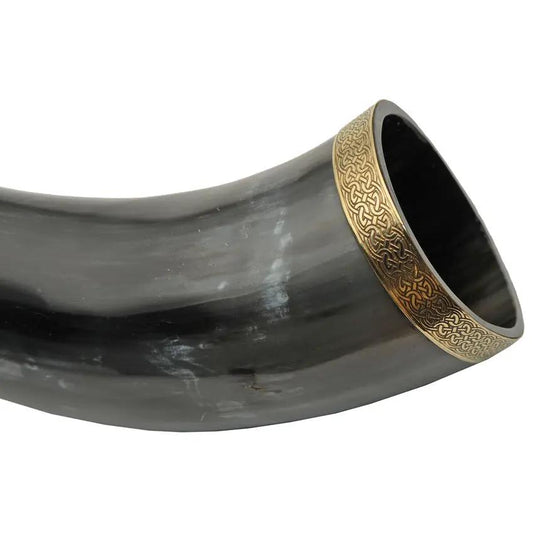 India Made Viking Drinking Horn Brass Accents And Food Safe Lacquer For Cold Beverages by India Made