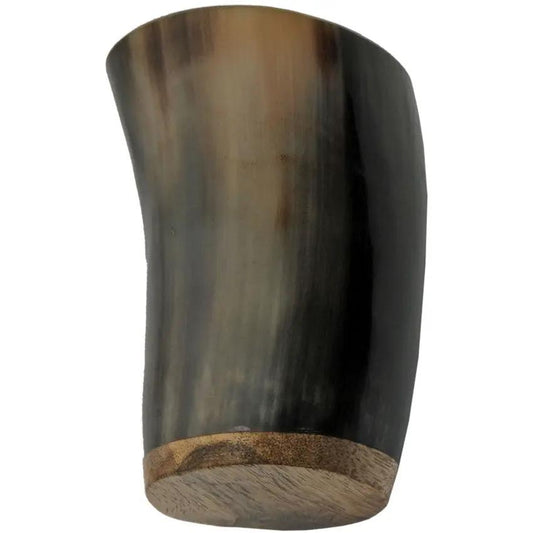 India Made Viking Grog Cup - Handcrafted Black Horn With Wood Bottom, Natural Height Variance by India Made