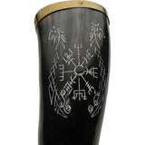 Pakistan Viking Compass Horn Engraved Drinking Horn With Brass Accents For Collectors And Norse History Enthusiasts by Pakistan