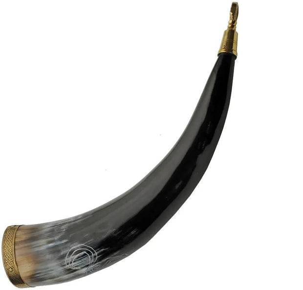 Pakistan Stallion Buffalo Horn Drinking Horn With Engraved Stallion Motif And Brass Accents For Horse Lovers by Pakistan