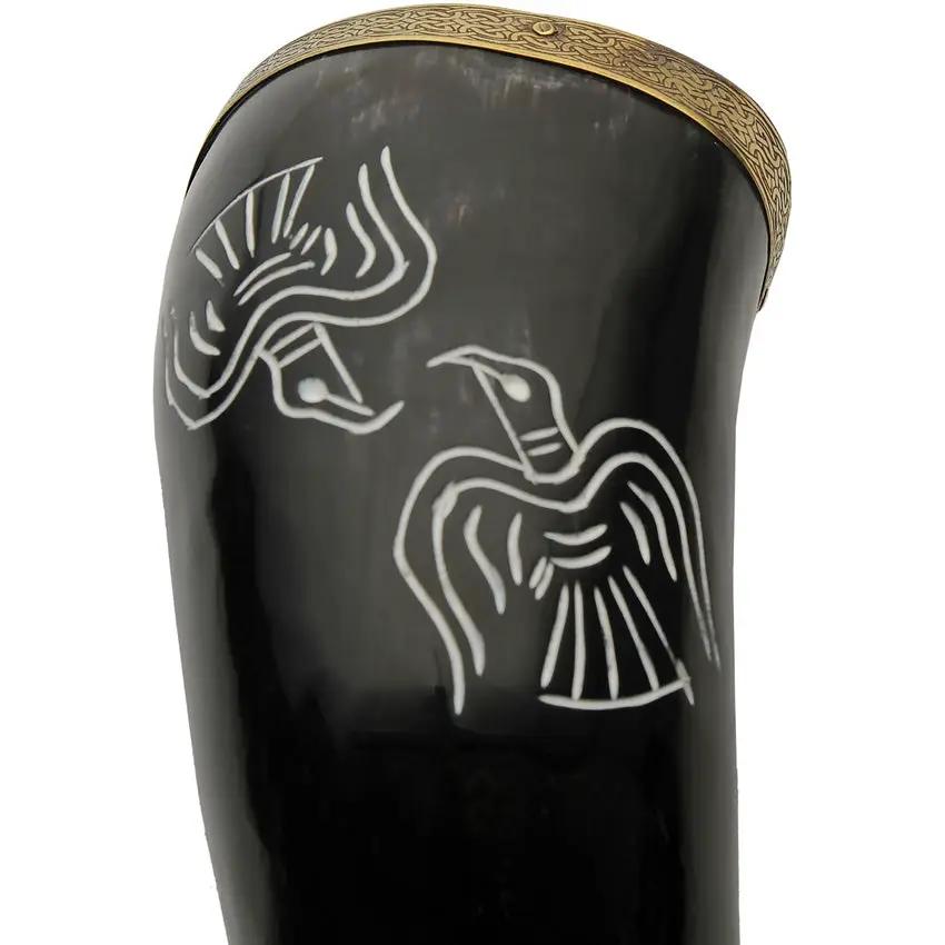 Odin's Raven Drinking Horn Handcrafted Brass Accented Buffalo Horn Vessel For Collectors And Fantasy Fans by Pakistan