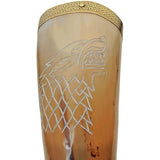 Premium Buffalo Horn Drinking Horn With Wolf Engraving And Brass Accents By Fenrir Horn For Fantasy And Norse Collectors by Pakistan