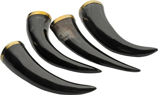 India Made Viking Horn Set With Stand And Brass Molding On Rim And Tip - Four Horns Display by India Made
