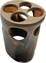 India Made Viking Horn Set With Stand And Brass Molding On Rim And Tip - Four Horns Display by India Made