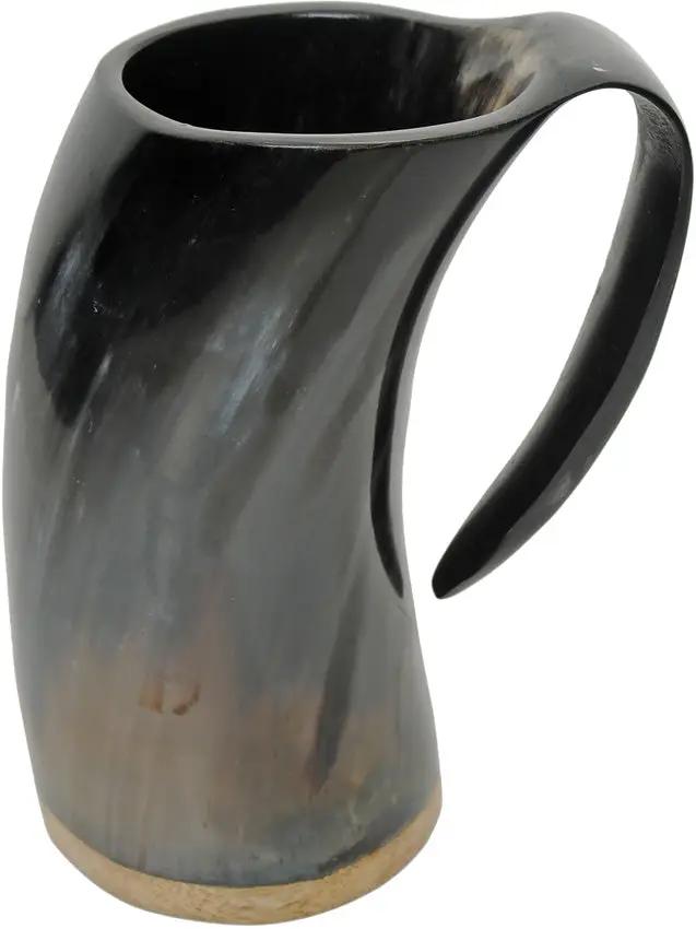 India Made Viking Horn Tankard - Wooden Base For Stable Grip And Classic Viking Charm by India Made