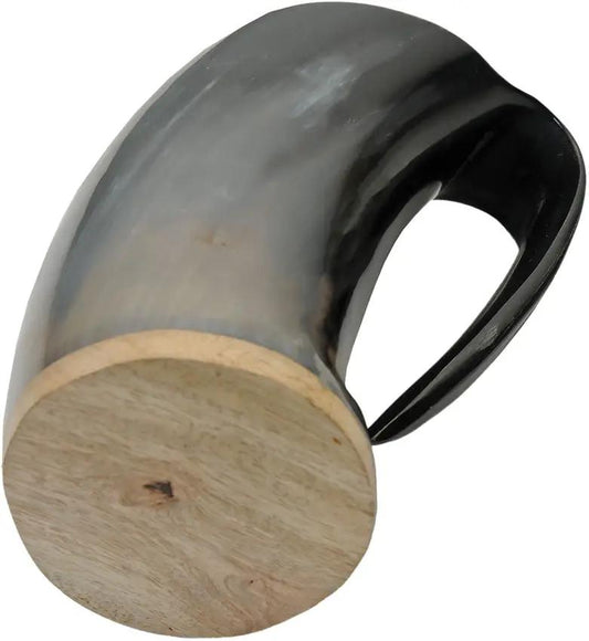 India Made Viking Horn Tankard - Wooden Base For Stable Grip And Classic Viking Charm by India Made