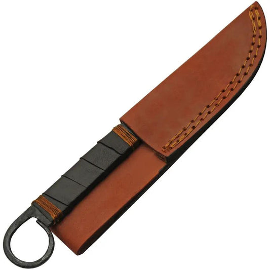 Rite Edge Ball Nose Drop Point HS-4443 - Hammered Stainless Blade With Black Leather Wrapped Handle And Leather Sheath by Rite Edge