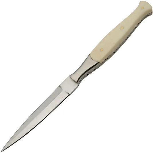 Pakistan Thin Filework Dagger DH-8037BO Satin Blade Full Tang With White Bone Handle And Leather Sheath For Collectors by Pakistan