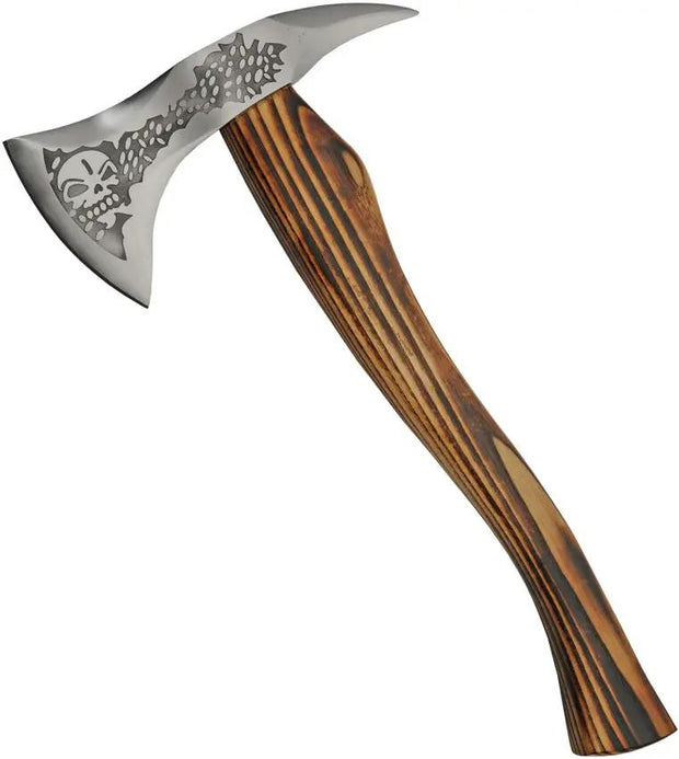 Pakistan Skull Grinder Axe 18.5In Stainless Head 9.25In Blade Etching Leather Sheath Outdoor Survival by Pakistan