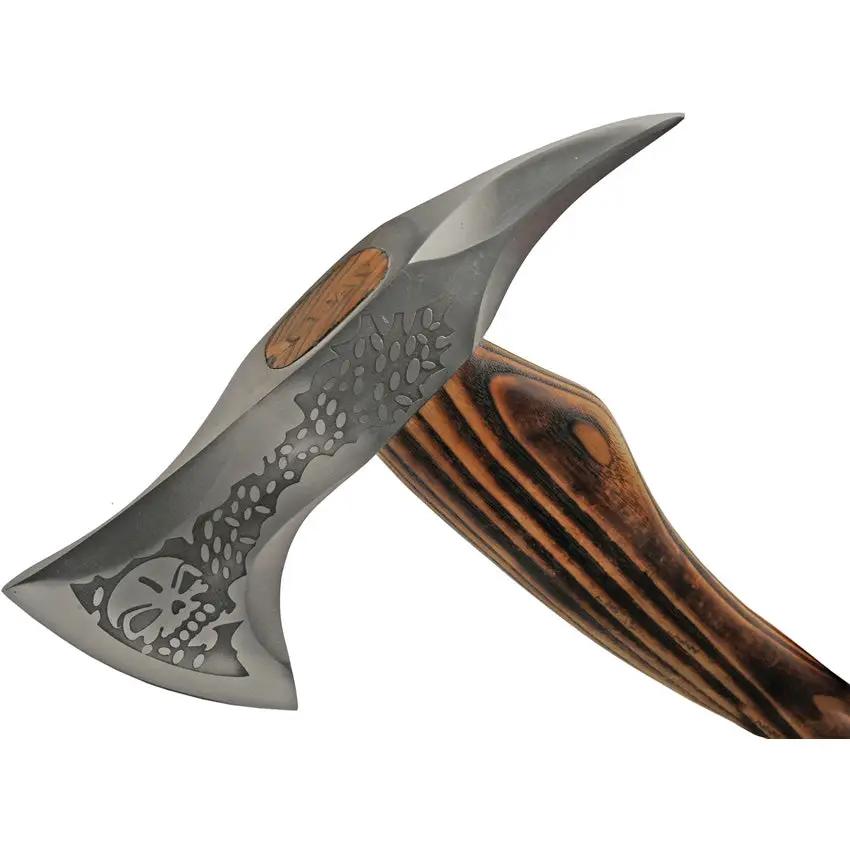 Pakistan Skull Grinder Axe 18.5In Stainless Head 9.25In Blade Etching Leather Sheath Outdoor Survival by Pakistan
