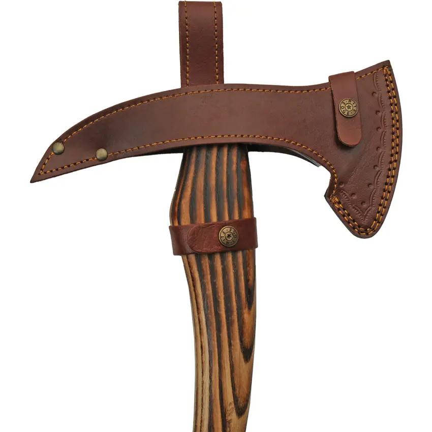 Pakistan Skull Grinder Axe 18.5In Stainless Head 9.25In Blade Etching Leather Sheath Outdoor Survival by Pakistan