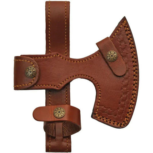 Pakistan Skull Broad Axe With Stainless Head 6 In Cutting Edge For Outdoorsmen Rugged Burnt Ash Handle Leather Sheath by Pakistan