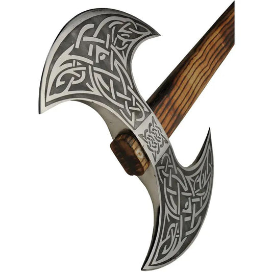 Pakistan Celtic Battle Axe Stainless 11 Inch Head 9 Inch Cutting Edge Burnt Ash Wood Handle Leather Sheath Outdoor Ready by Pakistan