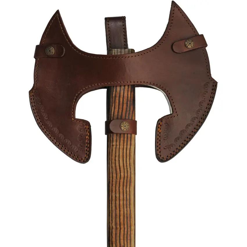 Pakistan Celtic Battle Axe Stainless 11 Inch Head 9 Inch Cutting Edge Burnt Ash Wood Handle Leather Sheath Outdoor Ready by Pakistan