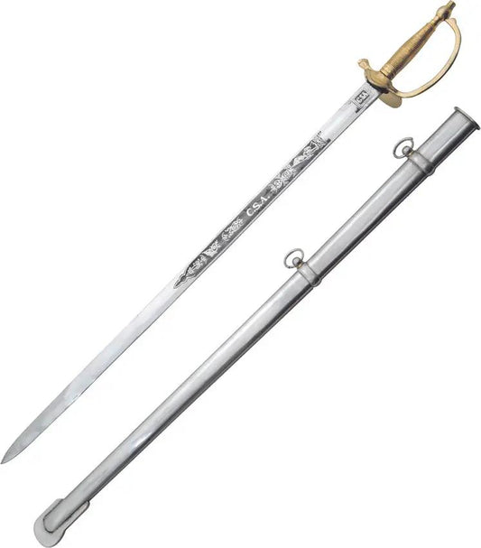 CSA India Made Officer's Dress Sword - 29 1/4 Inch Unsharpened Blade, Brass Handle, Metal Scabbard by India Made